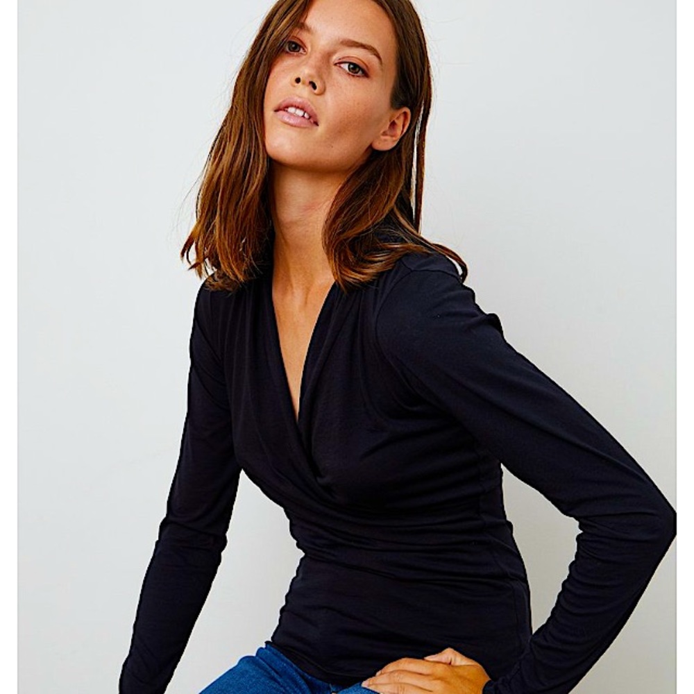 Black Wrap Front Fitted Top